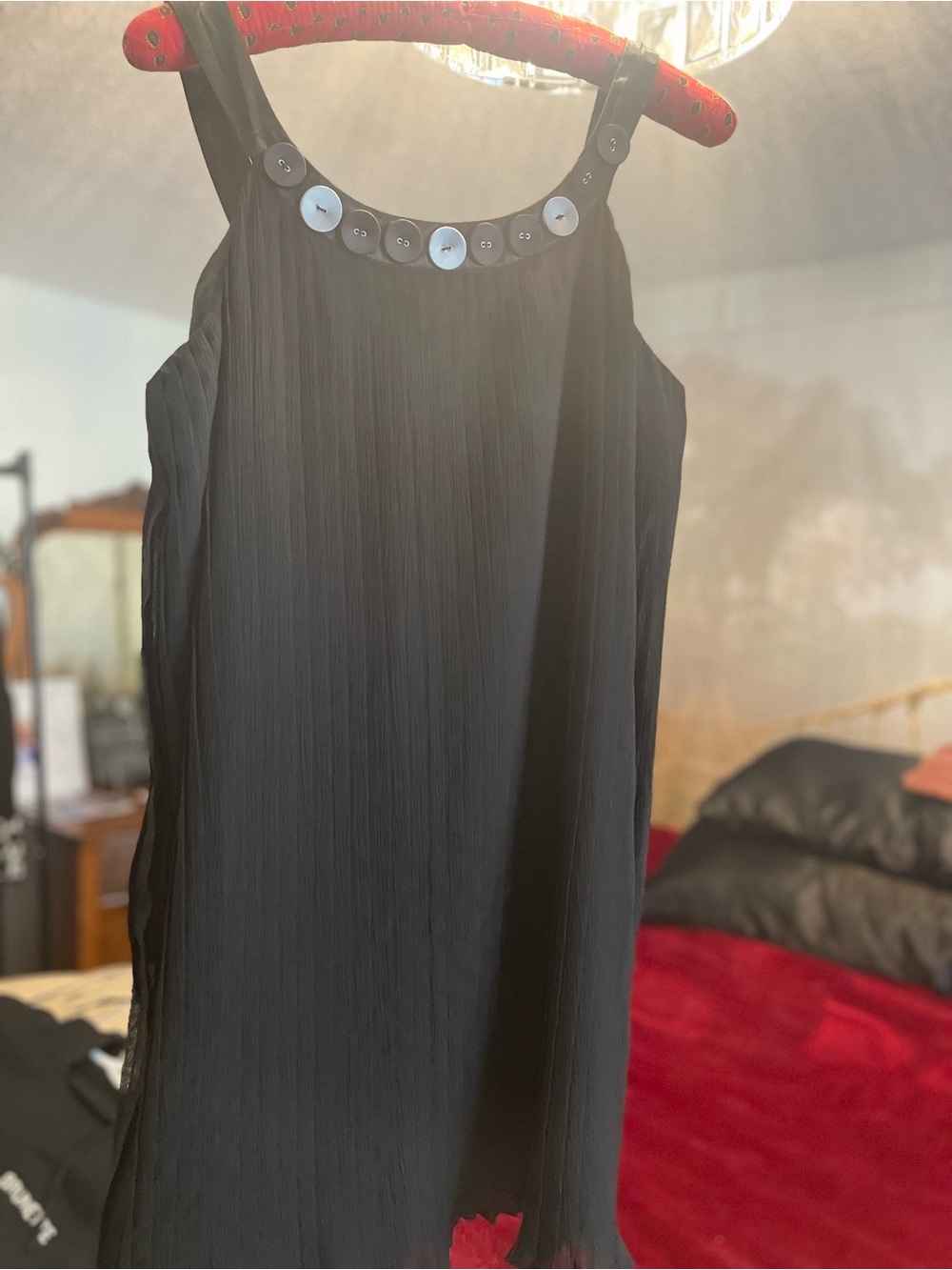 Ultra Pink Black Strapless Dress with Decorative Buttons